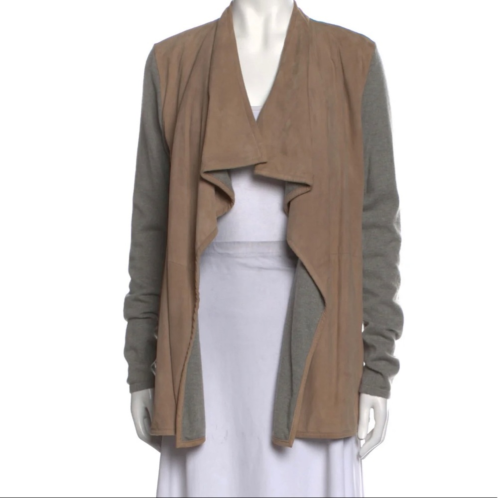 “Ralph Lauren Black Label” Cashmere and Suede Cardigan